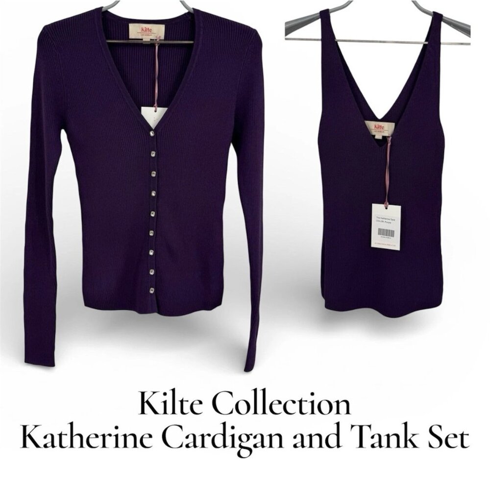 Kilte Collection The Katherine Tank and Cardigan Matching Set size 1 S Plum